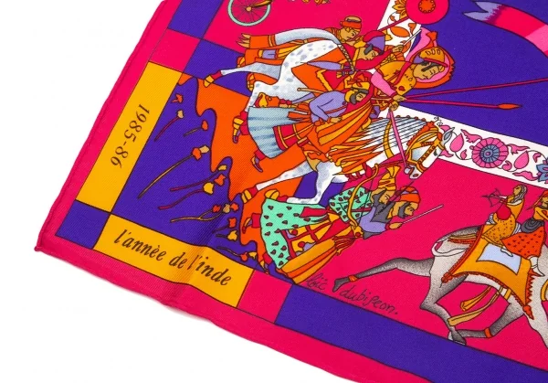 エルメスHERMES カレ90 眩惑のインド スカーフ 紫他 (K-126969)