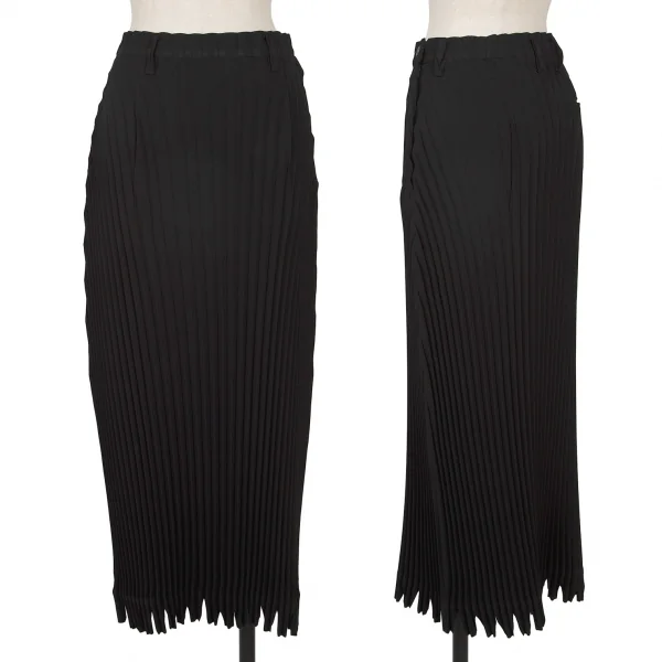 イッセイミヤケISSEY MIYAKE裾カッティングプリーツスカート 黒M (K