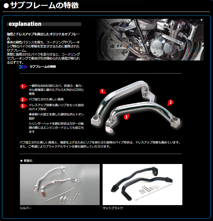 Webike | ACTIVE アクティブ サブフレーム バフ ZEPHYR400(1117041B