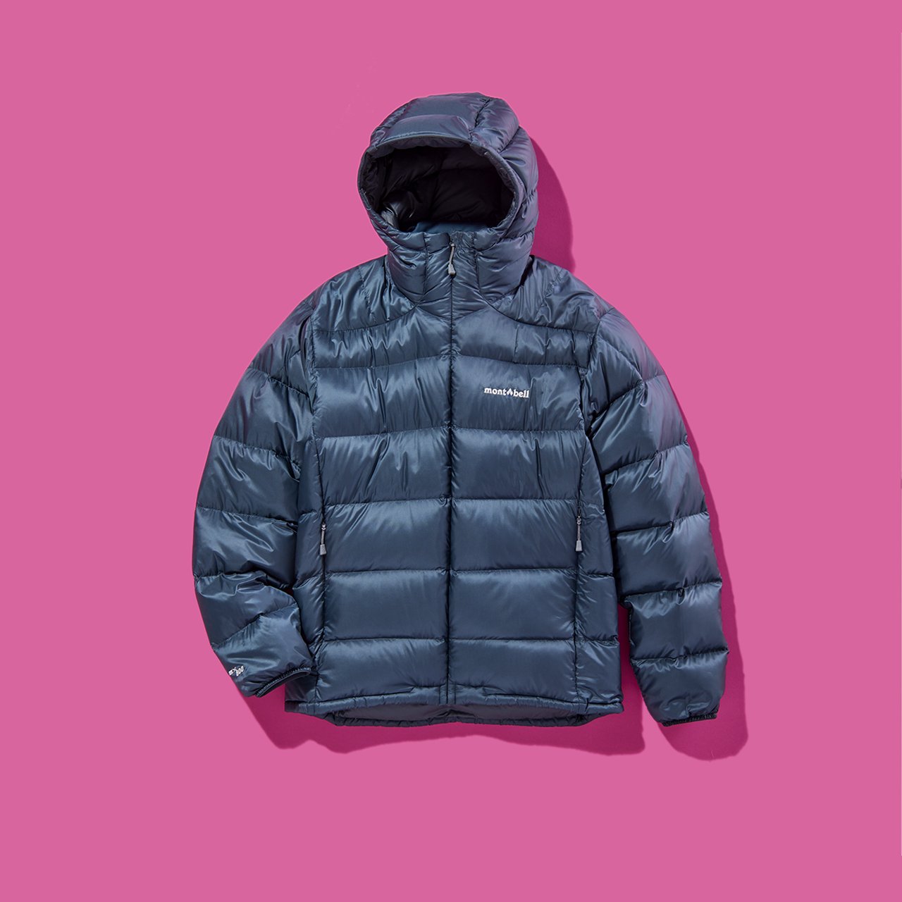 mont-bell ダウンジャケット キルティング リバーシブル 水色/赤 光沢