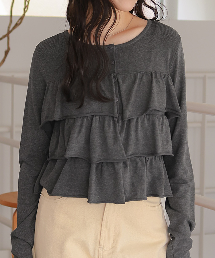 ティアードフリルニットカーディガン/トップス | titivate