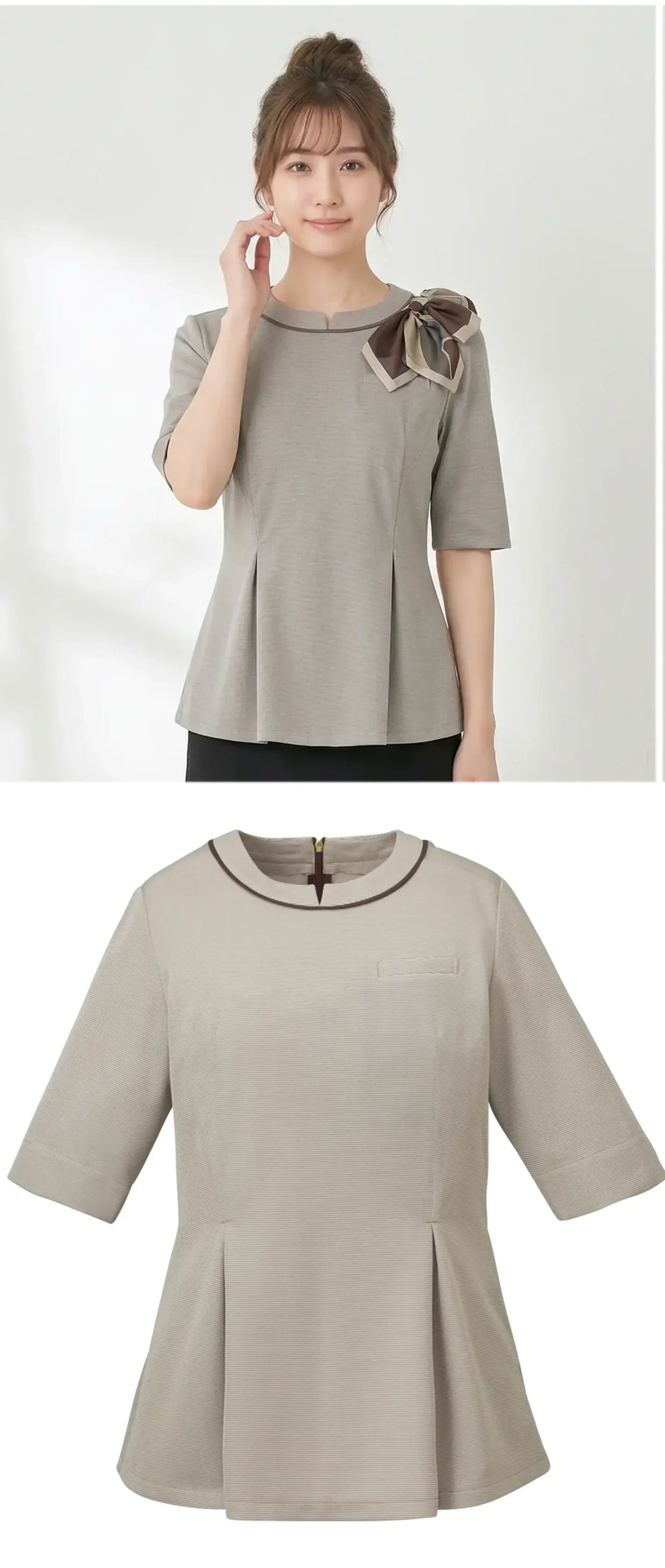 ノーカラーポロシャツ(五分袖) アルファピア AR7619-4 オフィスウェア