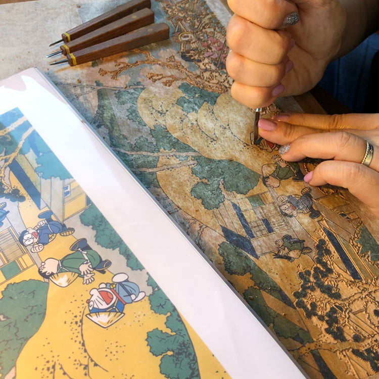 ドラえもん 浮世絵木版画「富嶽三十六景 東海道品川御殿山の不二