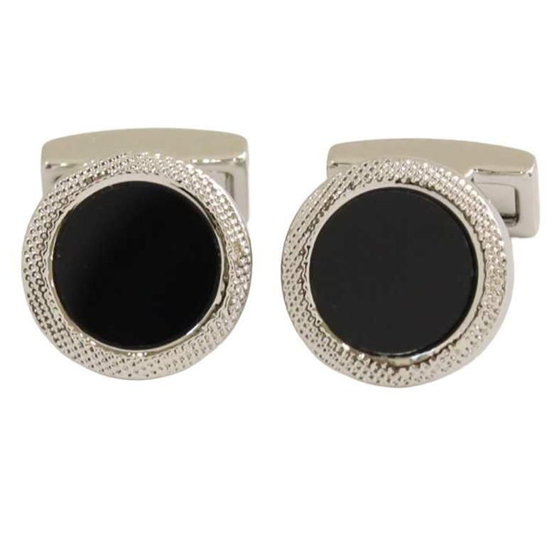 オニキス シルバー カフス | エッジチェック柄 - カフス タイピン