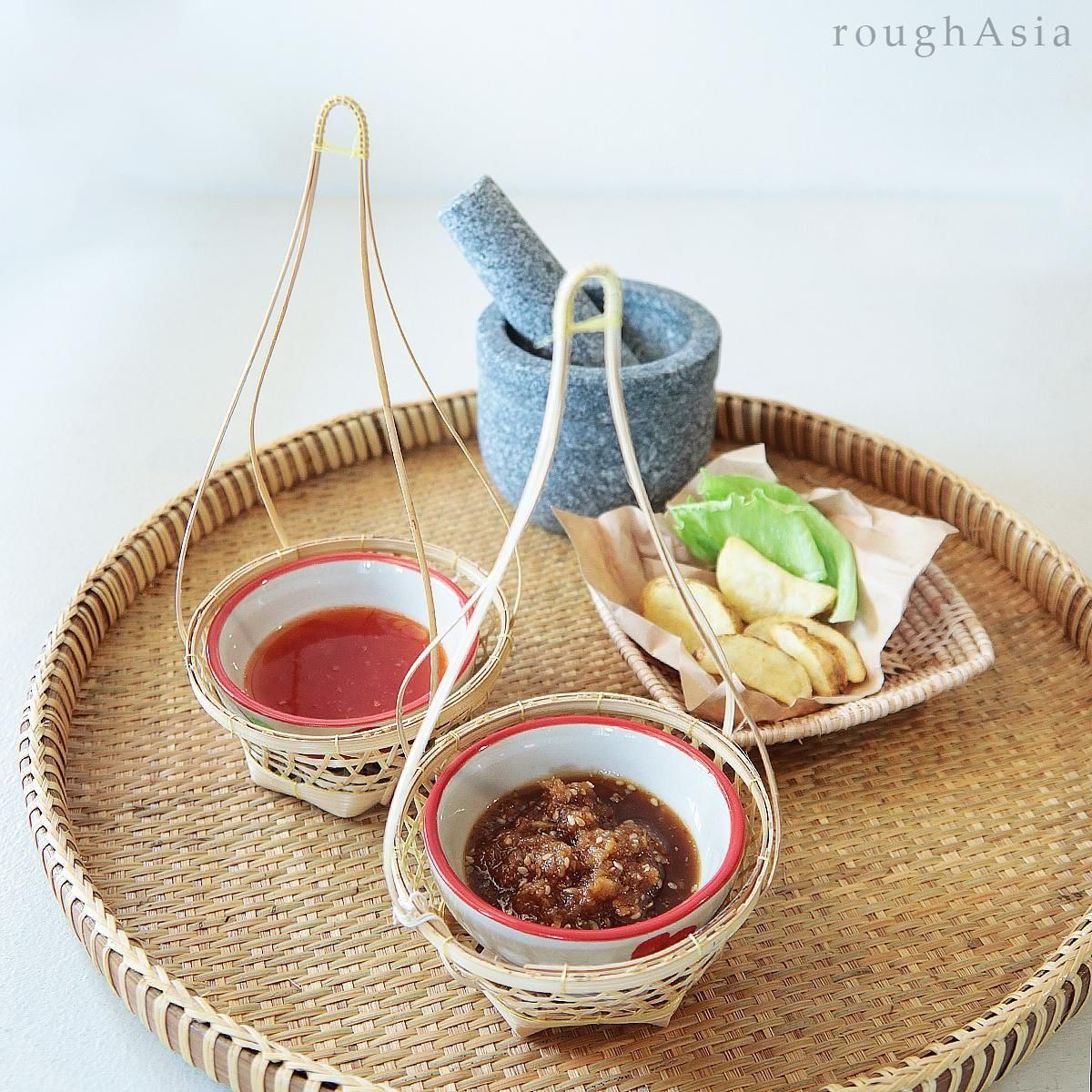 タイ》天秤ざるの竹かご (大小2サイズ) 竹細工のミニバスケット