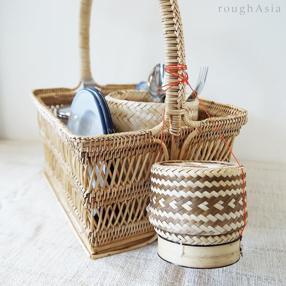タイ》ラタン編み 手さげバスケット 角型 ｜アジアの日用品と雑貨