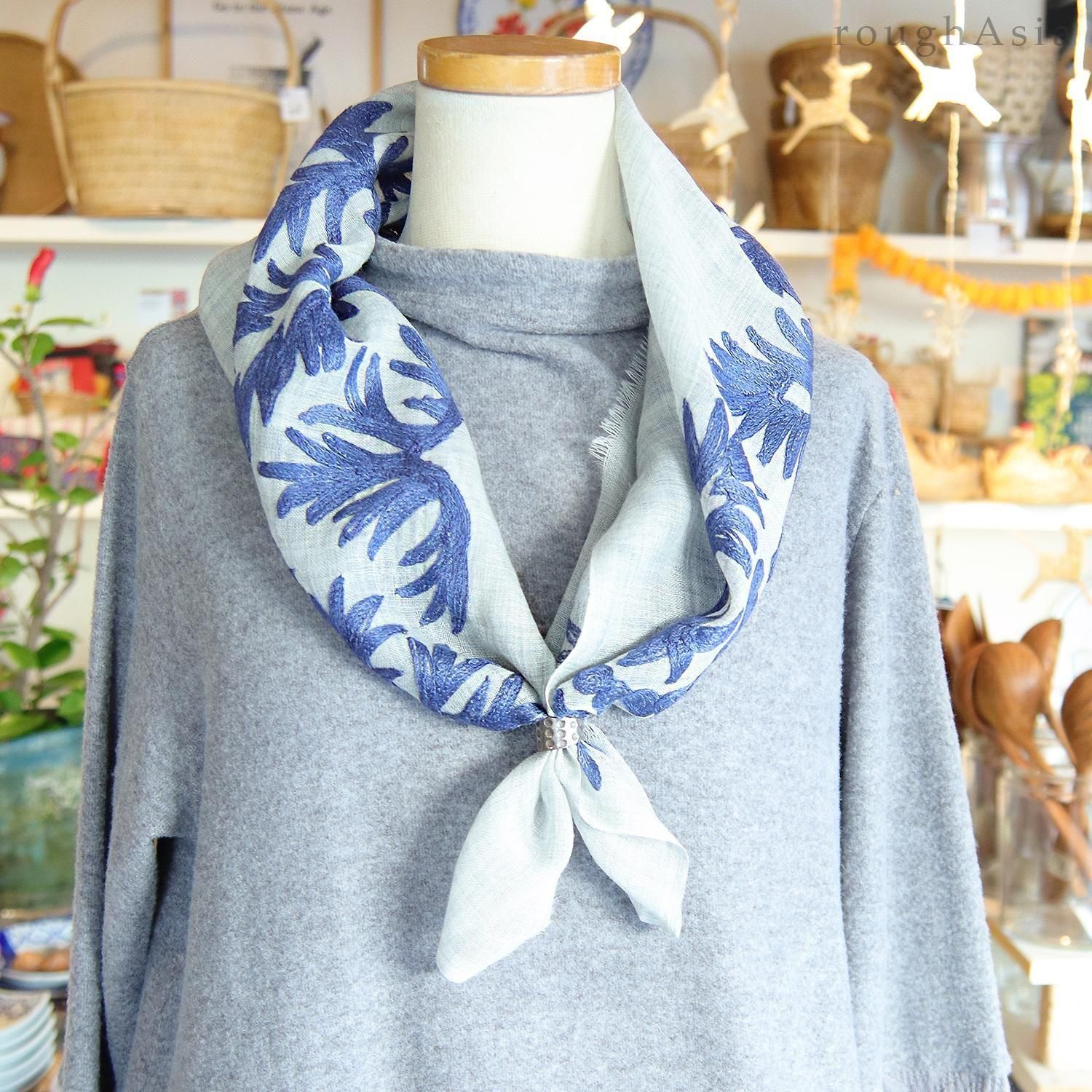 インドウールシルクスカーフ アリ刺繍 ｜ラフエイジア タイやアジアの