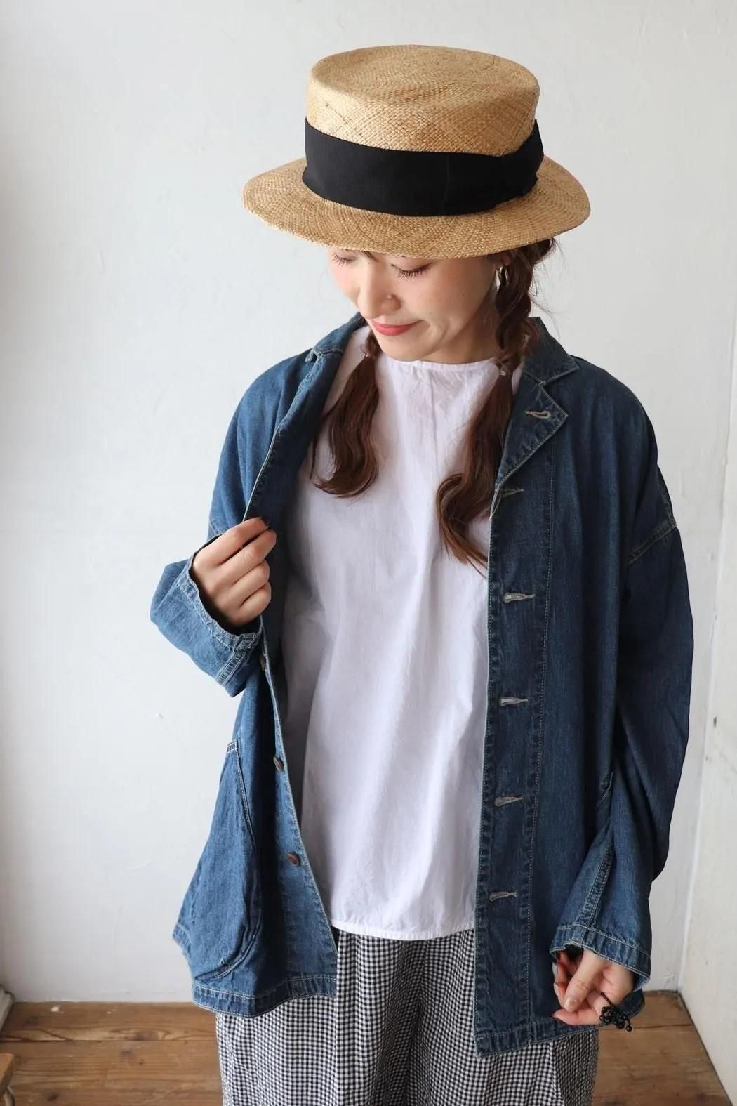 Sucre Original】カンカン帽 ブラックリボン｜天然素材の手編みカンカン帽