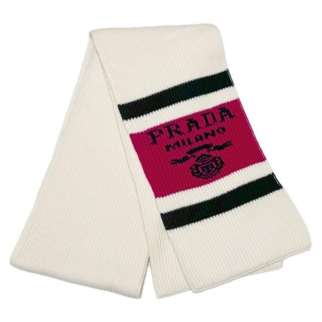 プラダ カシミア100％ 厚手 ニットマフラー 白 PRADA | ゴージャスな
