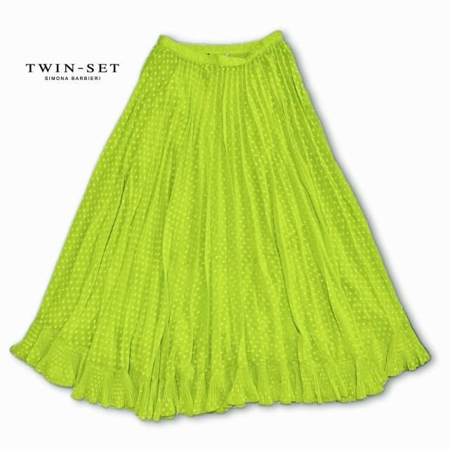 ツインセット プリーツロングスカート | ライムグリーン - インポート