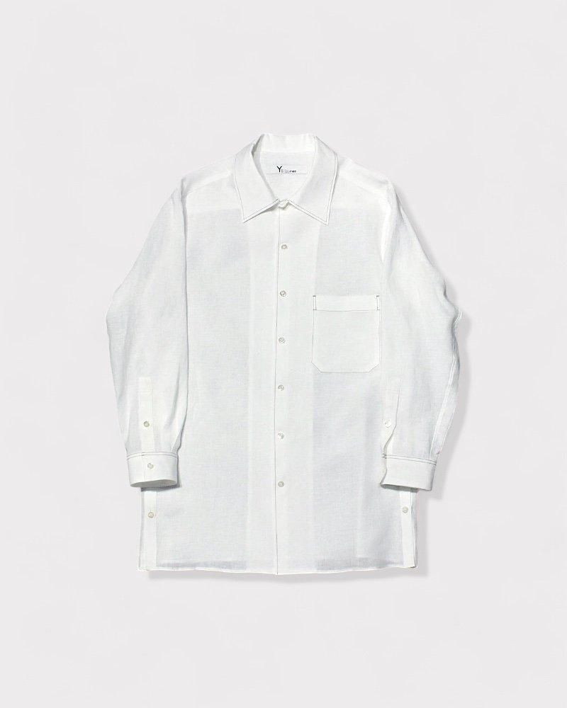 Y's for men】WHITE 60 LINEN LAWN SHIRT WITH OPEN COLLAR AND COLOR