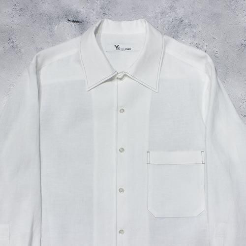 Y's for men】WHITE 60 LINEN LAWN SHIRT WITH OPEN COLLAR AND COLOR