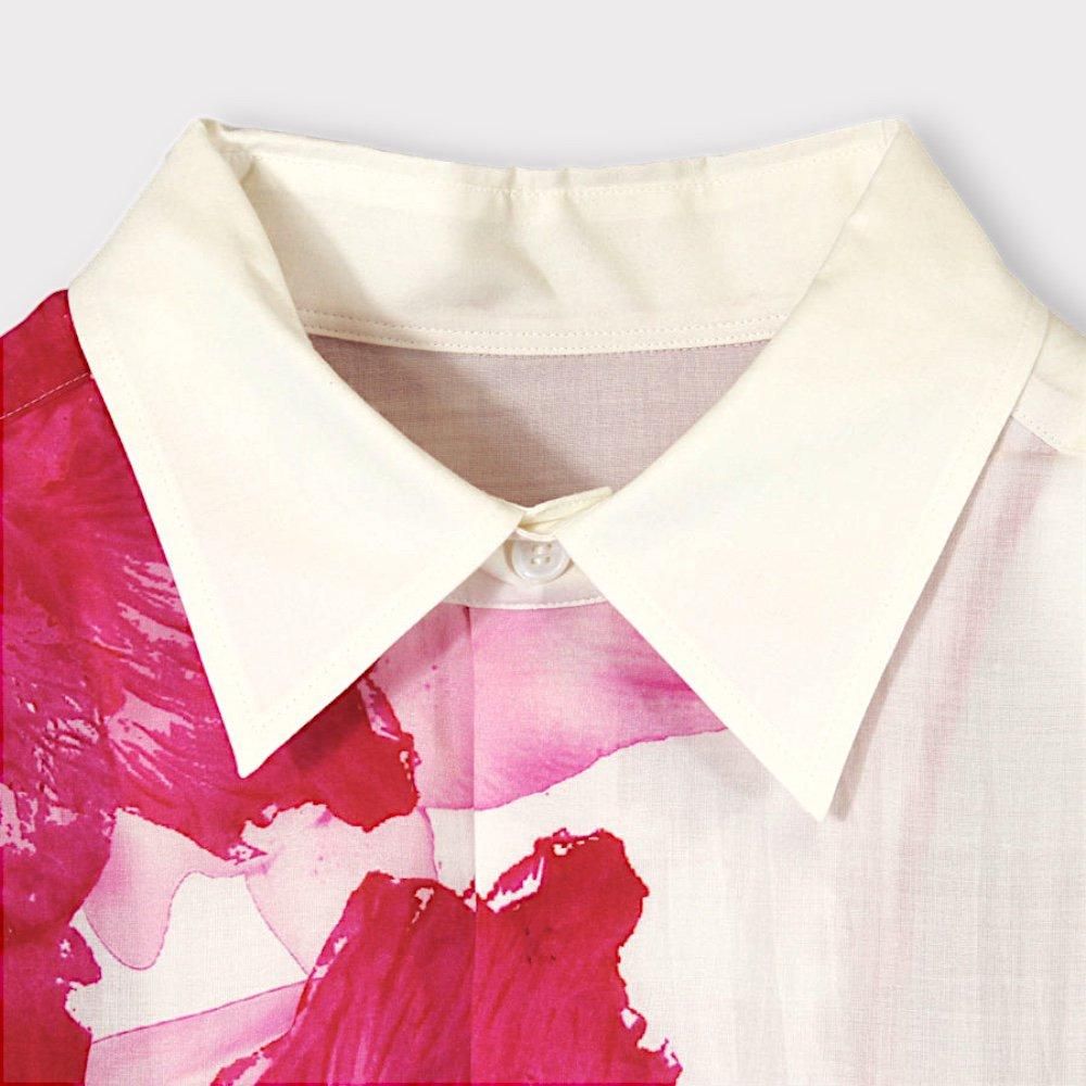 Yohji Yamamoto POUR HOMME】CELLULOSE PINK FLOWER DESIGNED BLOUSE