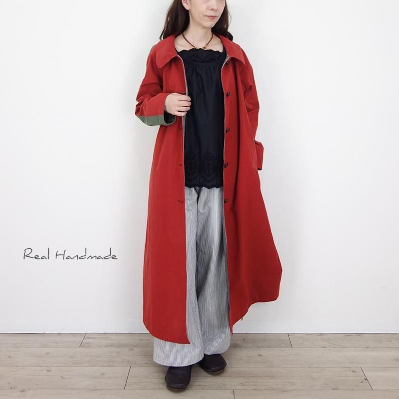 レンガ色ハイカウントツイルコート | マキシ丈ステンカラー - REAL