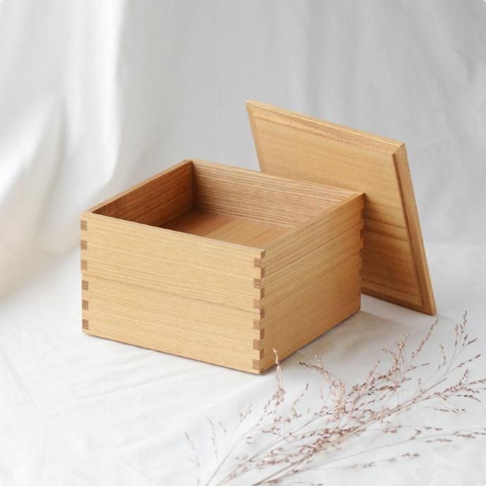 松屋漆器店｜白木塗タモ［6寸］二段重箱(ナチュラル) - ハシュケ