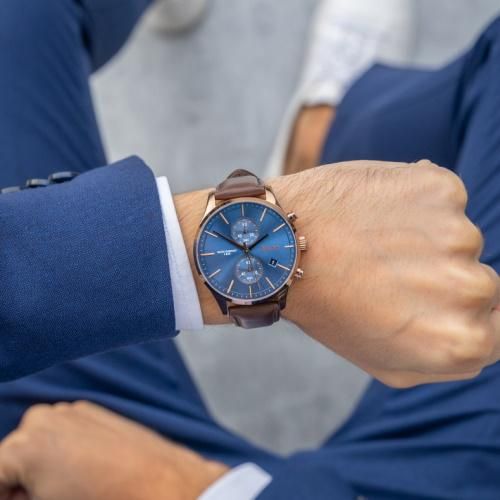 ヒューゴボス 時計 メンズ アソシエイト 1513804 ブルー×ブラウン