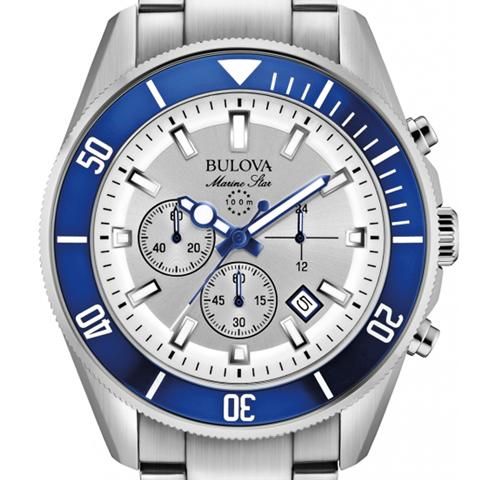 ブローバ 腕時計 マリンスター クロノグラフ 98B204 シルバー×ブルー