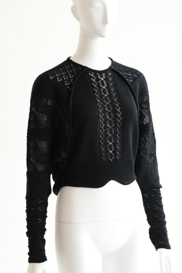 Mame Kurogouchi(マメ) Lace Knitted Top BLACK - YAMAROKU（ヤマロク