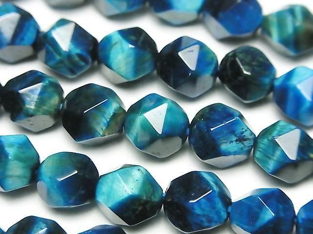 ブルーグリーンカラータイガーアイ 20面ラウンドカット10mm 1連