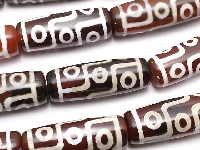 九眼天珠（くがんてんじゅ） ライス30×10×10mm レッド×ホワイト 1連