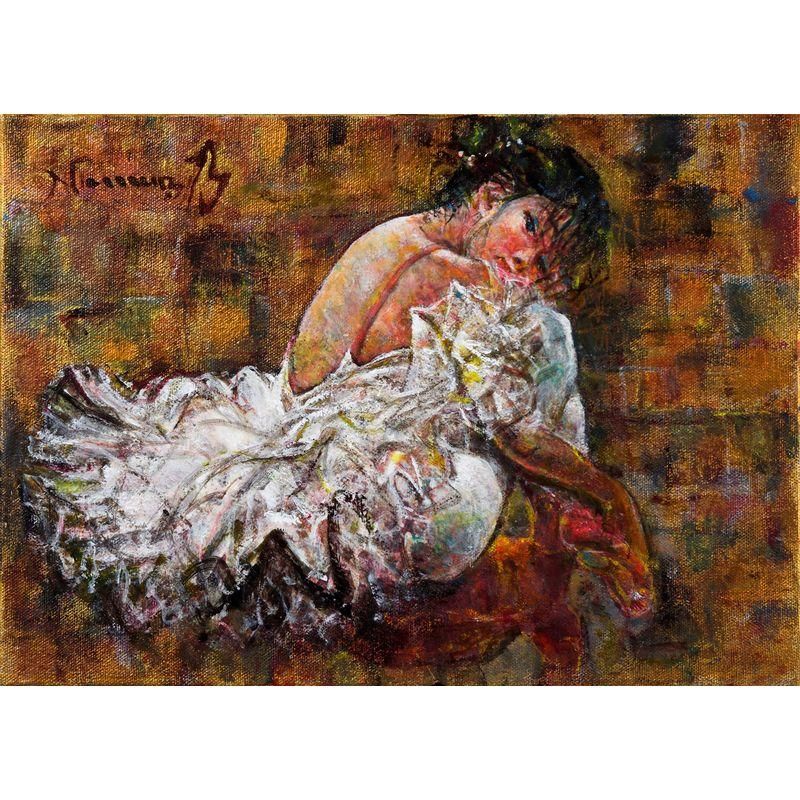 乃村豊和 「見果てぬ夢「金箔の中のバレリーナ」」 油彩6号 - 一枚の