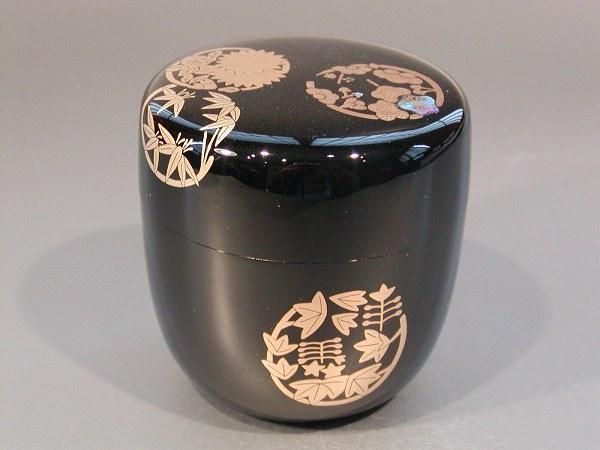 茶道具・棗 】中棗 花丸蒔絵、 山下泰園作 - 茶道具 販売の佐藤大観堂