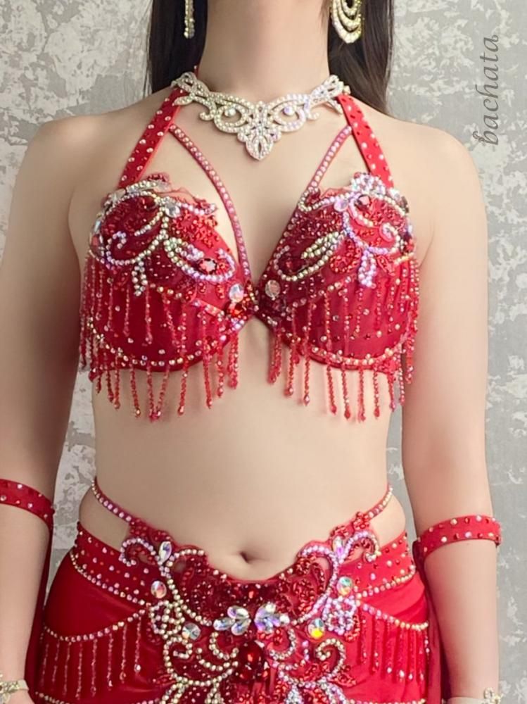 ベリーダンス衣装 レッド フレアー (ML/XL) CT0193