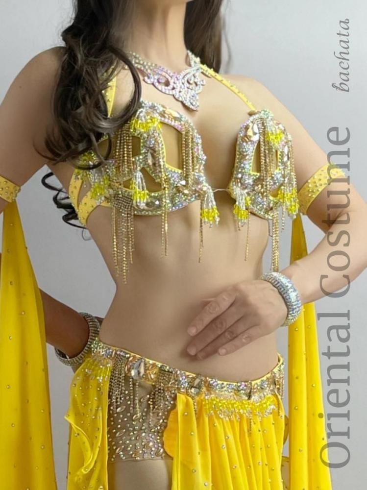 ベリーダンス衣装 Yasser イエロー CT0293 (M) オリエンタル 【1点限り】