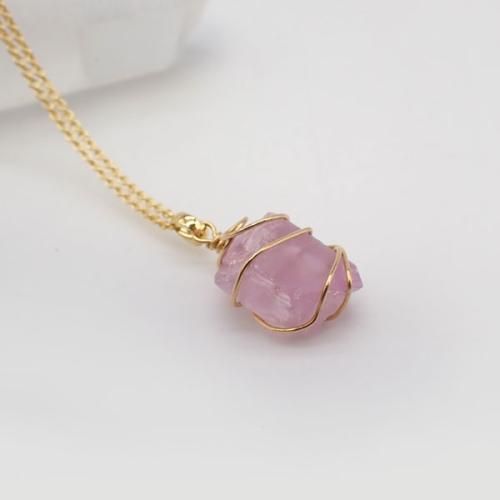 一点物 K18（18金） クンツァイト 原石 ワイヤーアート ペンダント