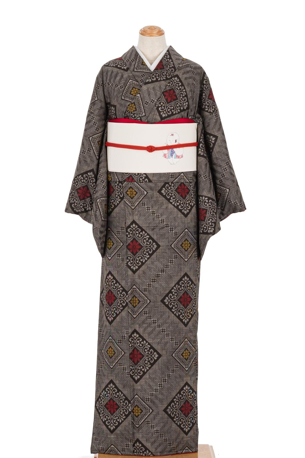 大島紬 龍郷柄 大小菱 - からん::アンティーク着物・リサイクル着物の