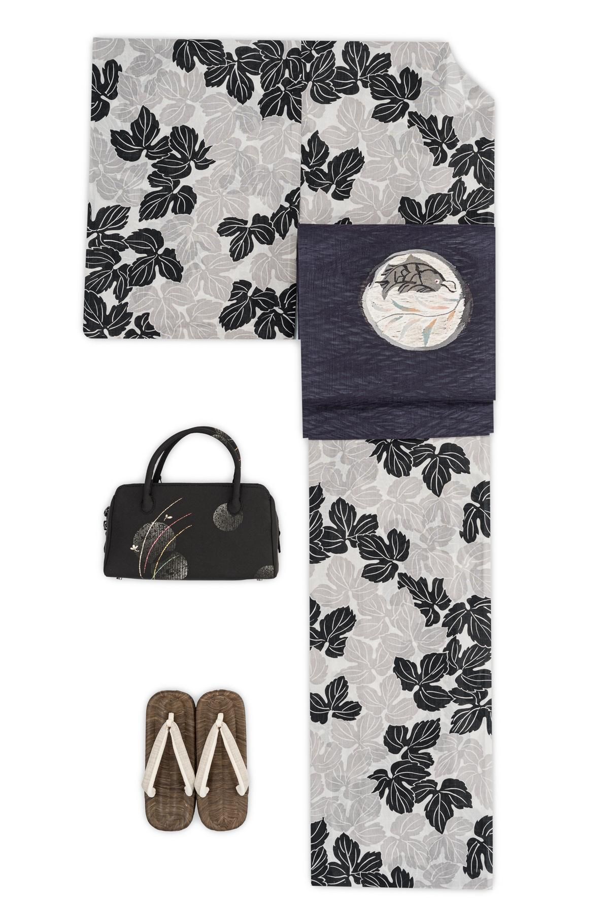 新品 洗える夏着物 紗 蔦の葉 グレー - からん::アンティーク着物