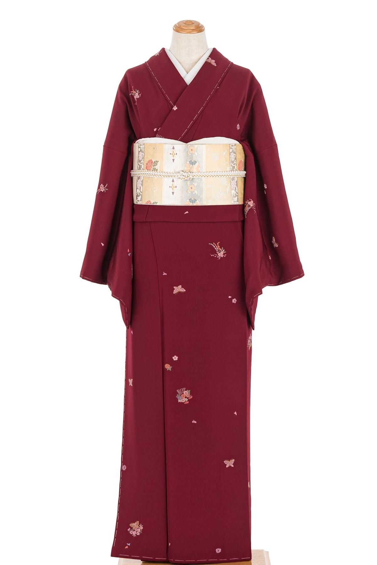 飛び柄小紋 刺繍 花と蝶 - からん::アンティーク着物・リサイクル着物