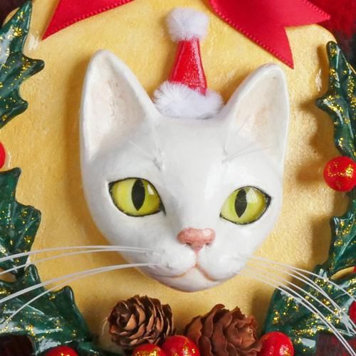 ハンドメイドのオーナメント【クリスマス/白猫風】 - 猫雑貨・猫グッズ
