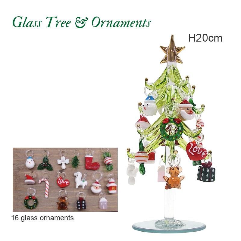 ガラス クリスマスツ―リー＆オーナメント セット 20cm ガラス細工