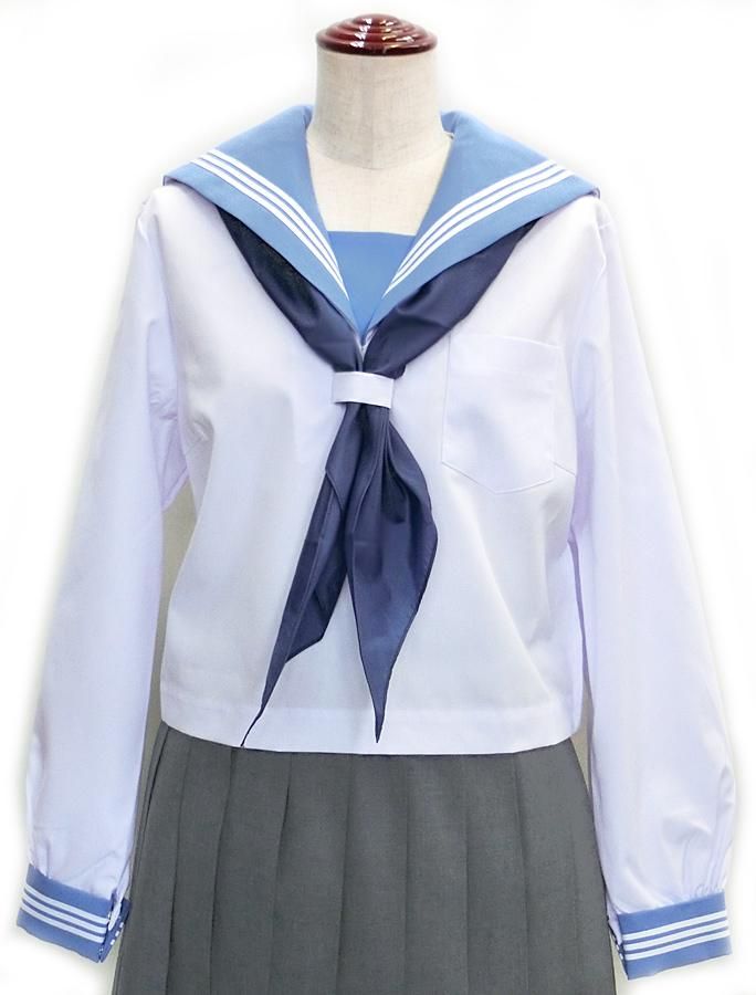 KURI-ORI 長袖白セーラー服（サックス衿）大きいサイズ販売 - アイラブ制服