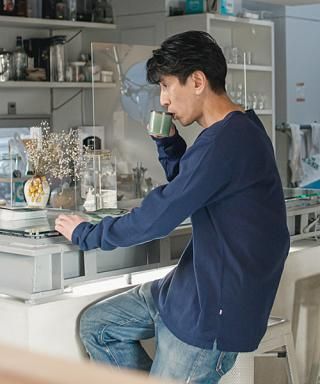 メンズ ロングスリーブ Tシャツ | ネイビー - 楊柳生地 専門店 山城