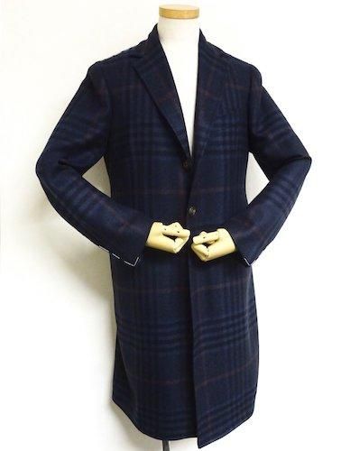 Stile Latino】チェック柄ベルト付きチェスター型シングルコート