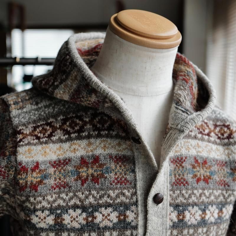 JAMIESON`S】シェットランドウールフェアアイル柄ニットパーカー