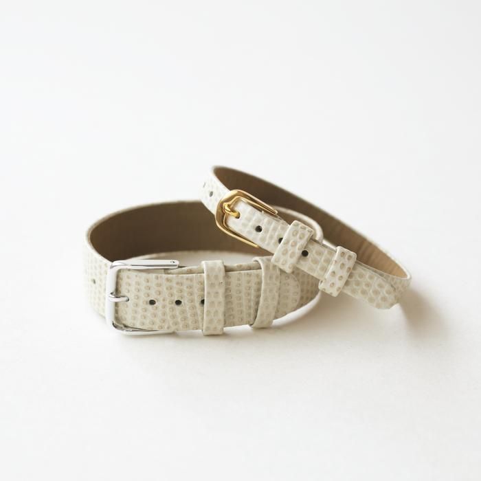 No.H6 リザード型押し ベージュ 革ベルト縁返し仕様 | シーブレーン