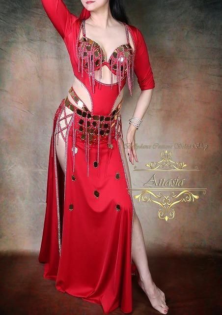 ベリーダンス衣装 バラディドレス レッド オリエンタル衣装 - ベリー