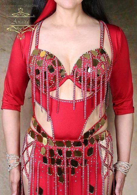 ベリーダンス衣装 バラディドレス レッド オリエンタル衣装 - ベリー
