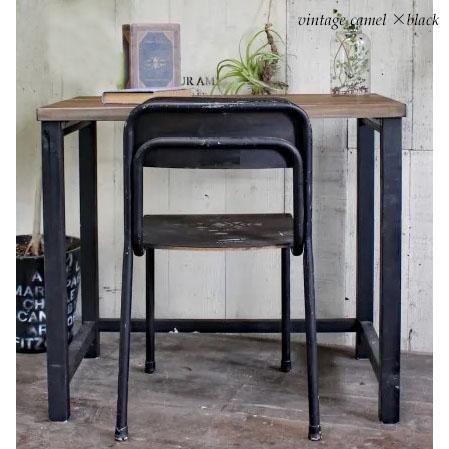 アンティーク風 無垢材のアイアン脚風コンパクトデスク PCデスク