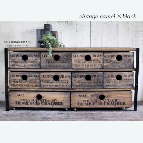 ヴィンテージ風 無垢材×アイアン ボックスラック アイアン収納棚