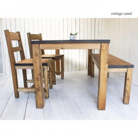 アンティーク風無垢材 おしゃれなカフェ風ダイニングテーブルセット