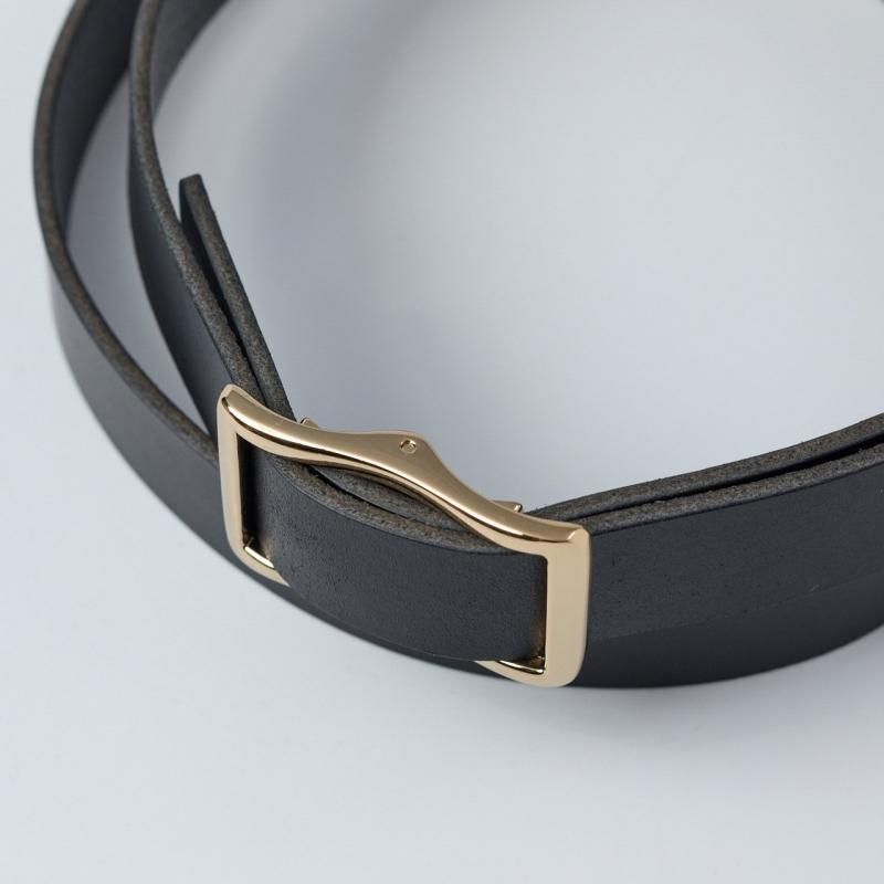 YONFA ブラックレザーベルト ゴールドバックルM ゴールドバックル