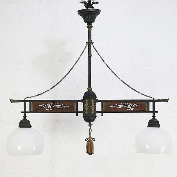 希少 二灯照明 明治時代 上品 和電笠 洋館風 アンティークランプ（鳳凰