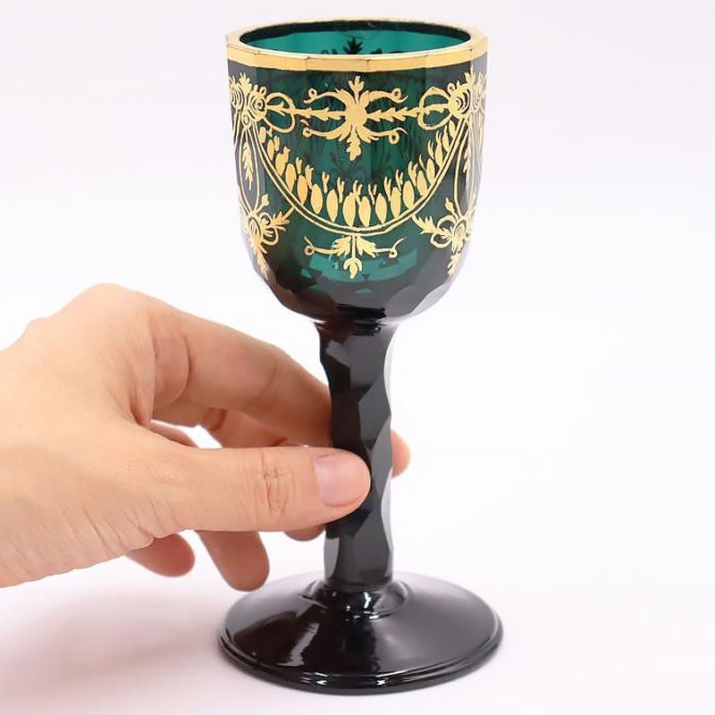 希少 イギリス製 ファセットカット ステム ワイングラス ダーク