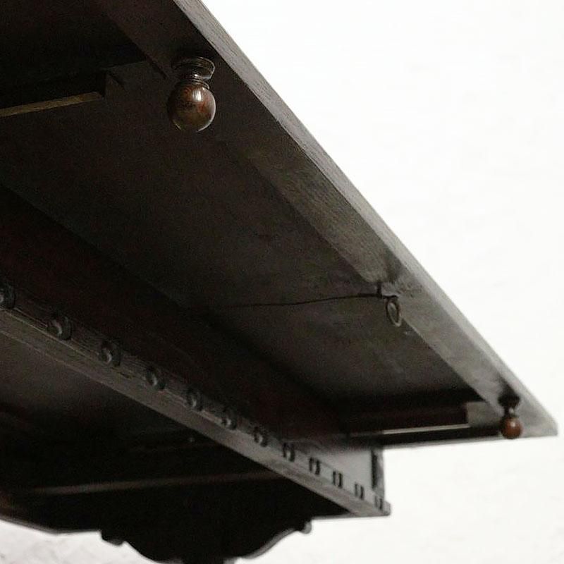 希少な細幅ドローリーフテーブル｜イギリス製アンティーク・彫刻入り