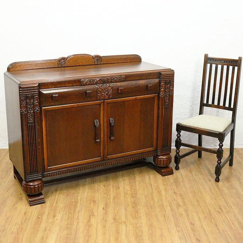 キャビネット サイドボード イギリス製 彫刻入り オーク材