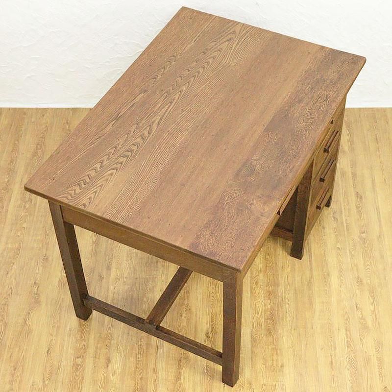 ナラ×ケヤキ材のレトロ片袖デスク｜幅106.5cm・収納力と実用性を備えた